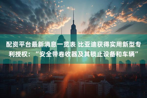 配资平台最新消息一览表 比亚迪获得实用新型专利授权:“安全带卷收器及其锁止设备和车辆”
