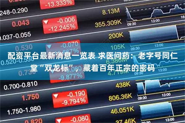配资平台最新消息一览表 求医问药：老字号同仁堂“双龙标”，藏着百年正宗的密码